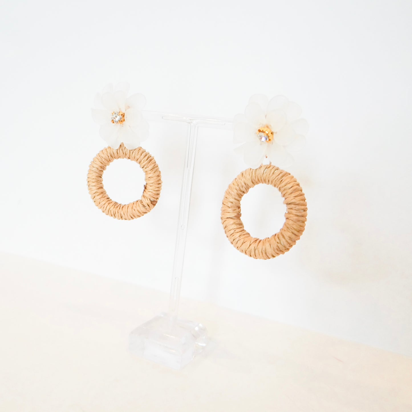 Raffia Circle and Flower Earrings