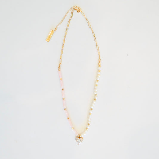 Pink Shell and Pearl Necklace