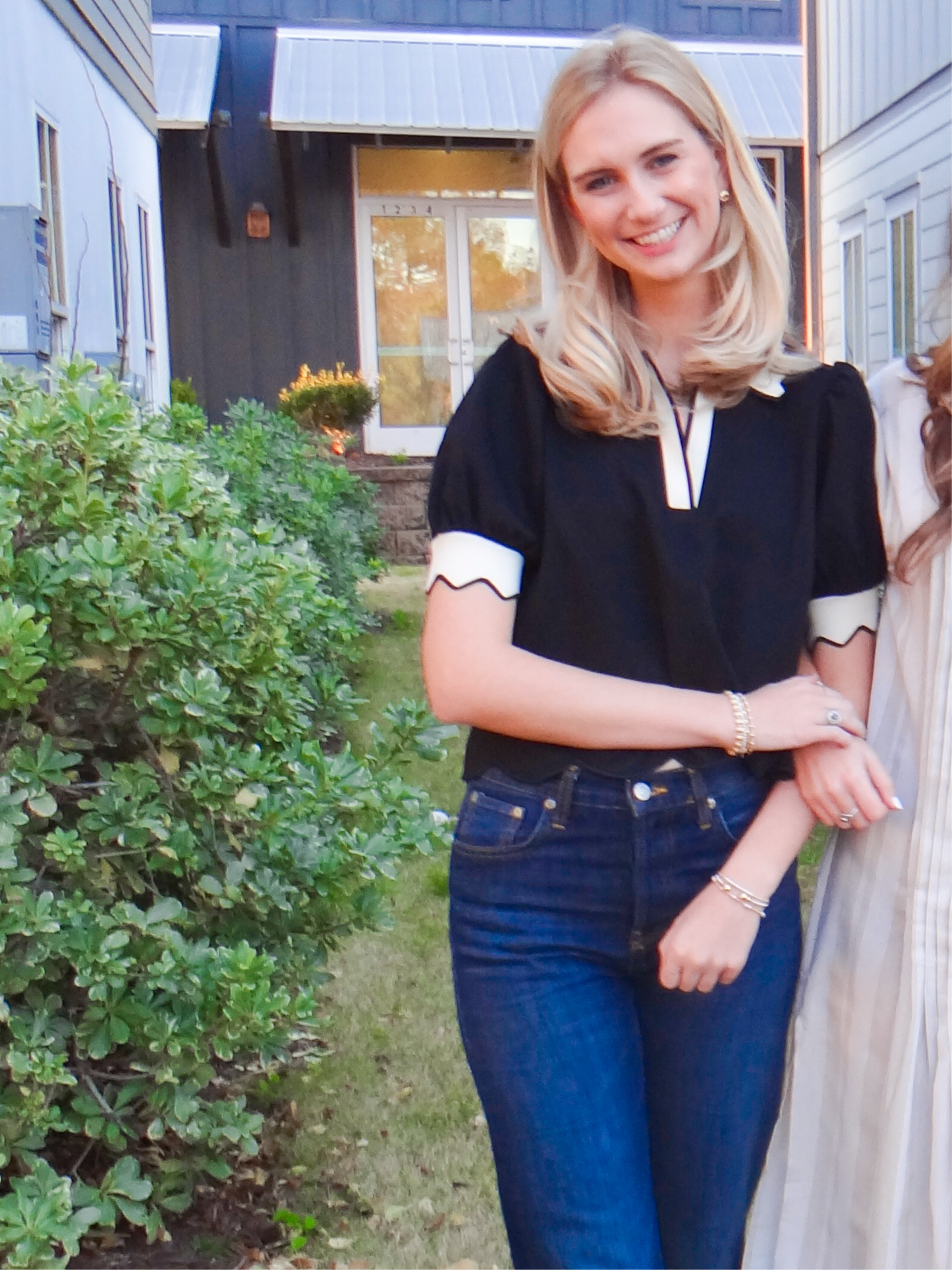 Black and Cream Scallop Top