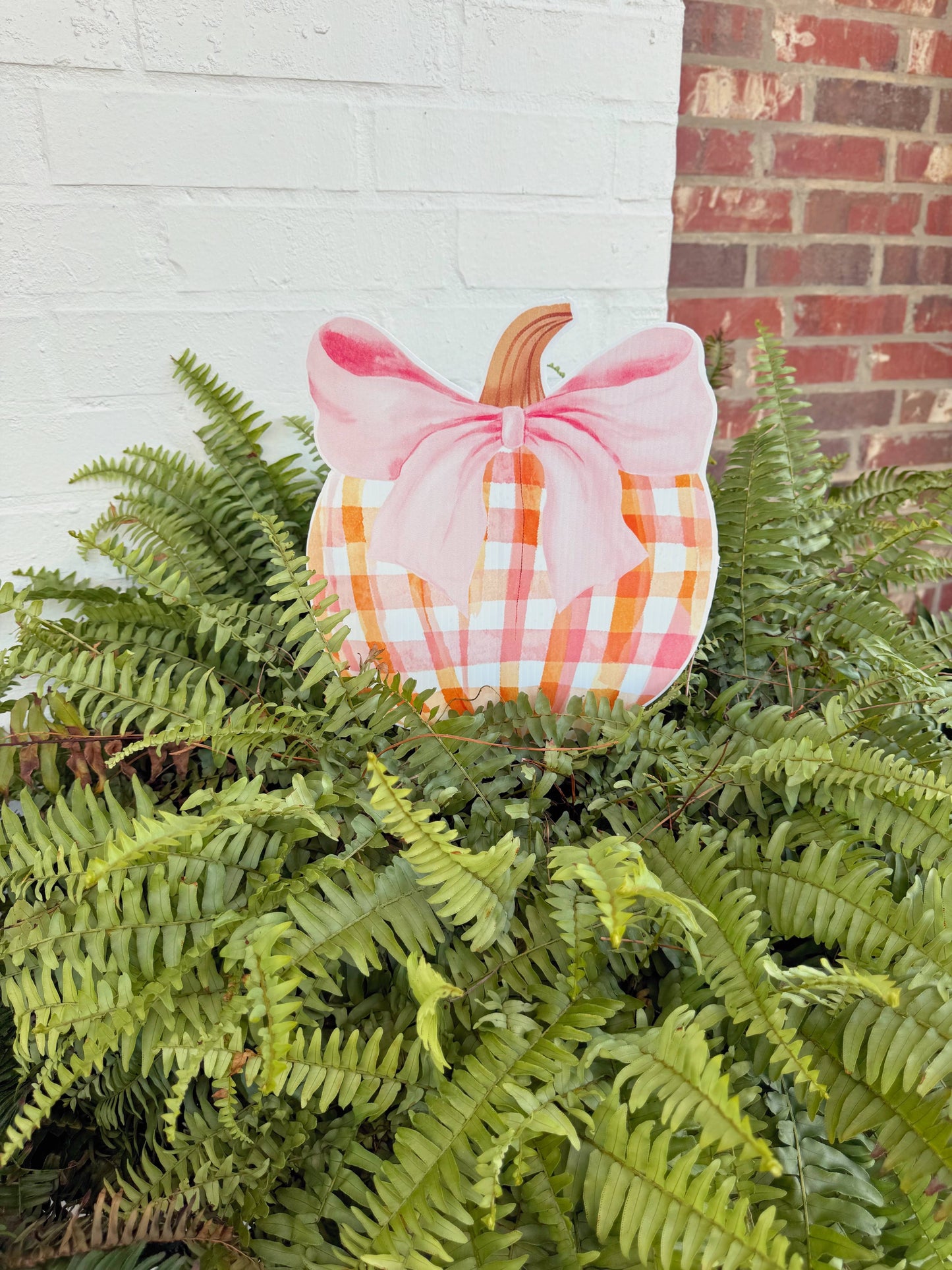 Pink Gingham Pumpkin Flower Pot Sign