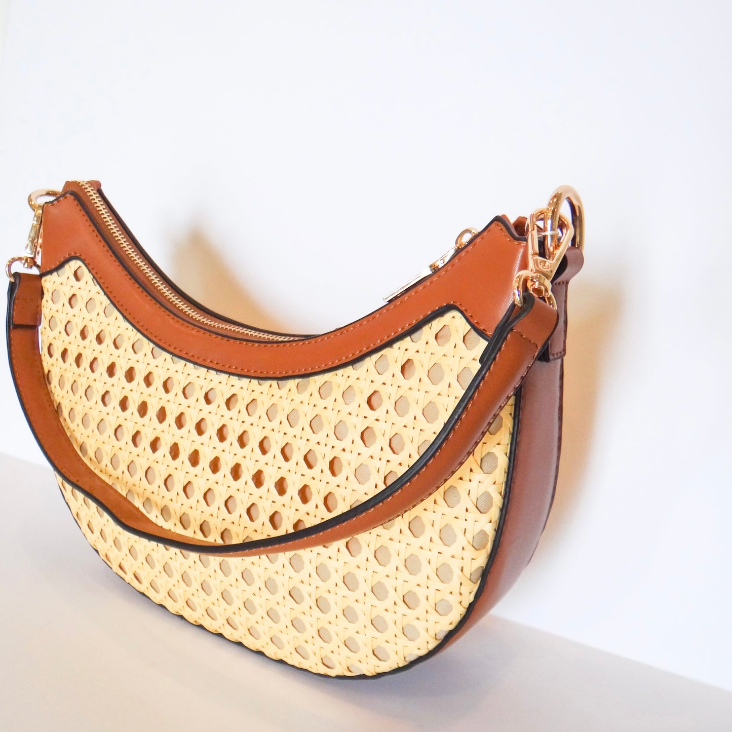 Daisy Half-Moon Rattan Crossbody