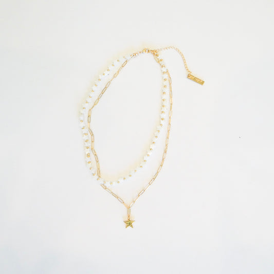 White Shell Star Beaded Necklace