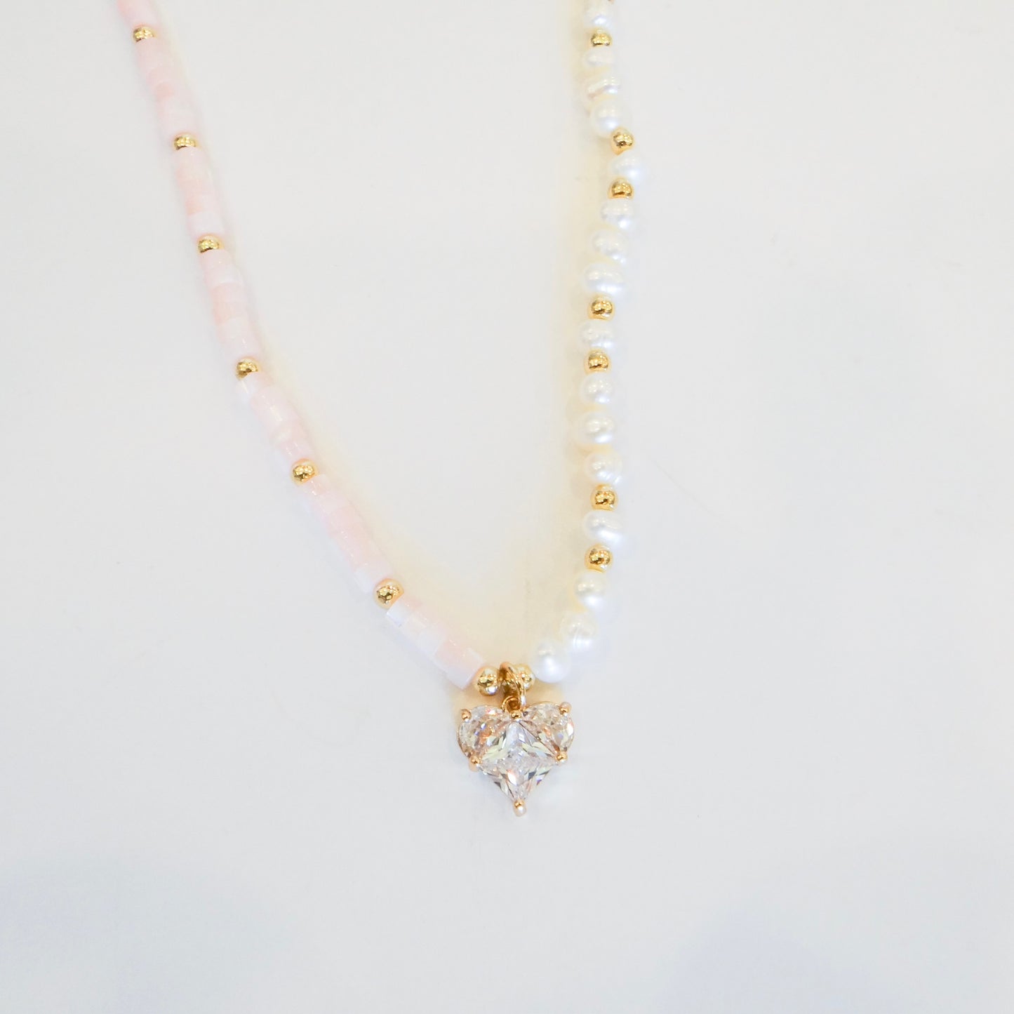 Pink Shell and Pearl Necklace