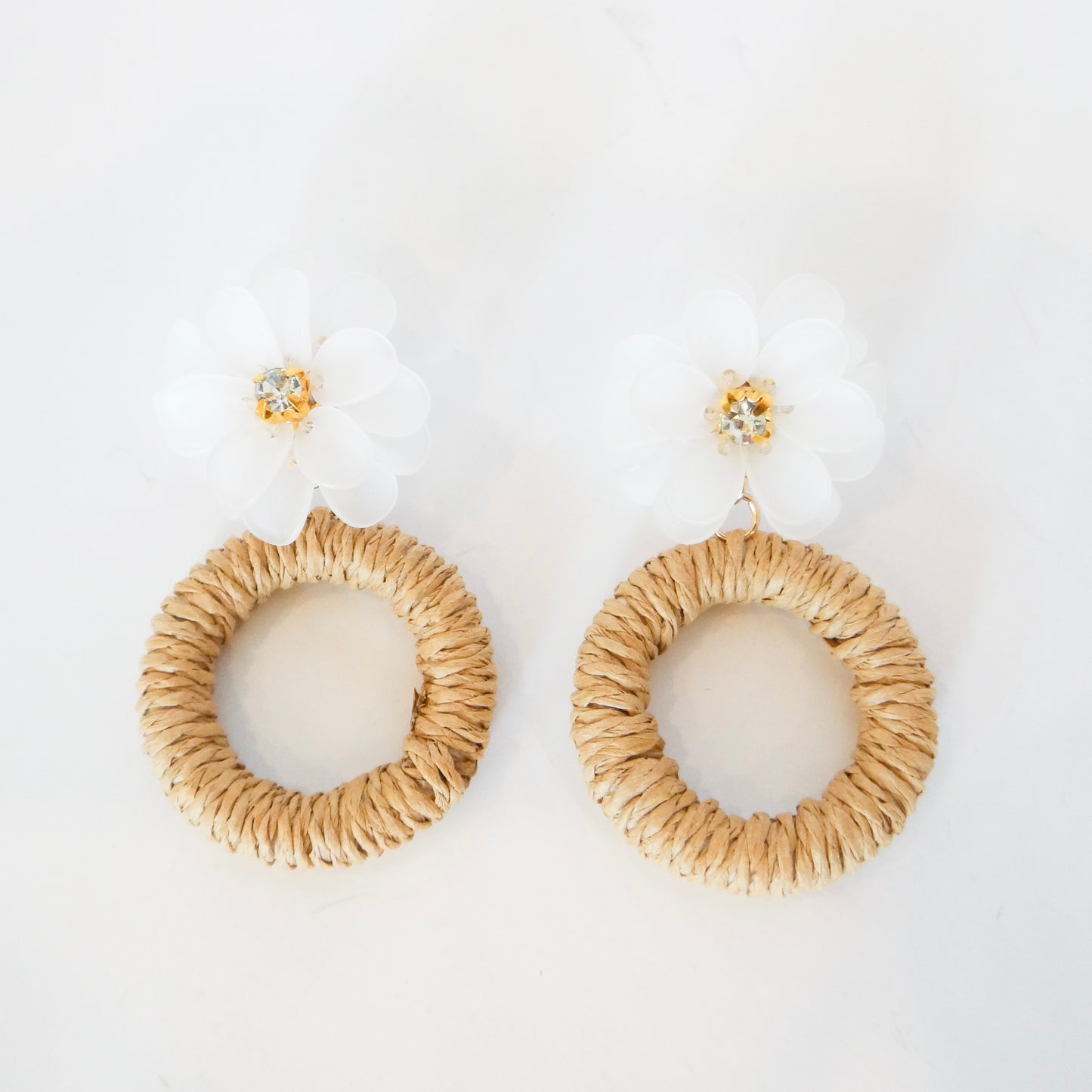 Raffia Circle and Flower Earrings