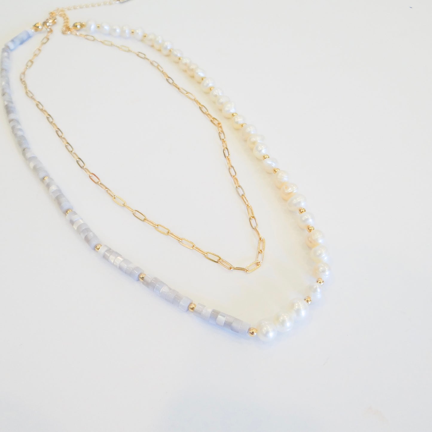 Gray Shell and Pearl Necklace