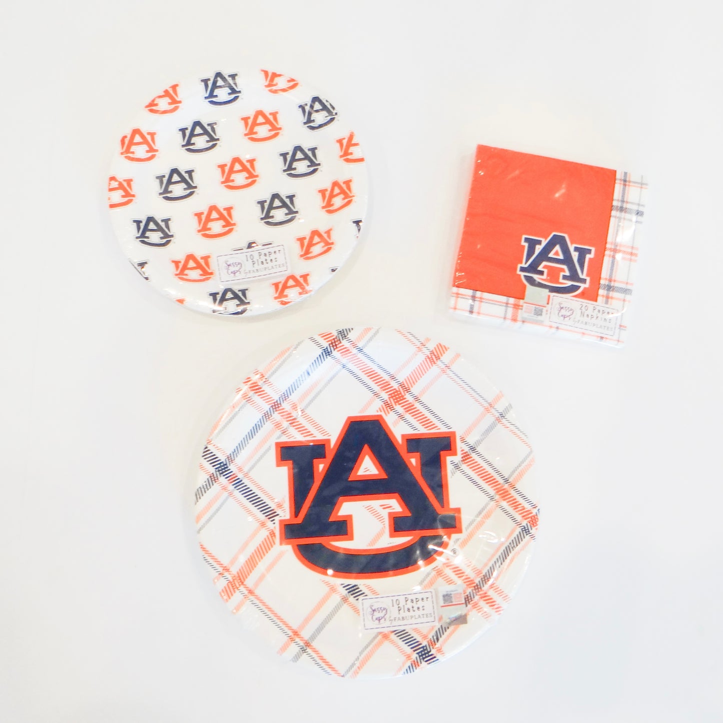 Auburn Orange and Plaid Cocktail Napkins