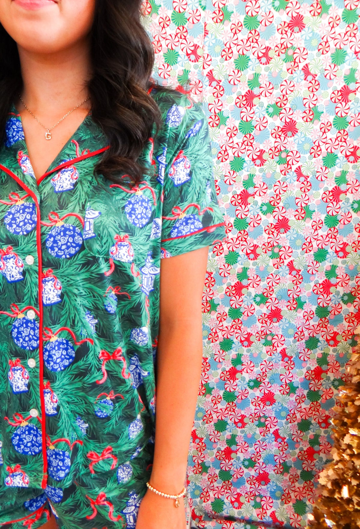 Spruce It Up Short Sleeve Button Up Sleep Shirt