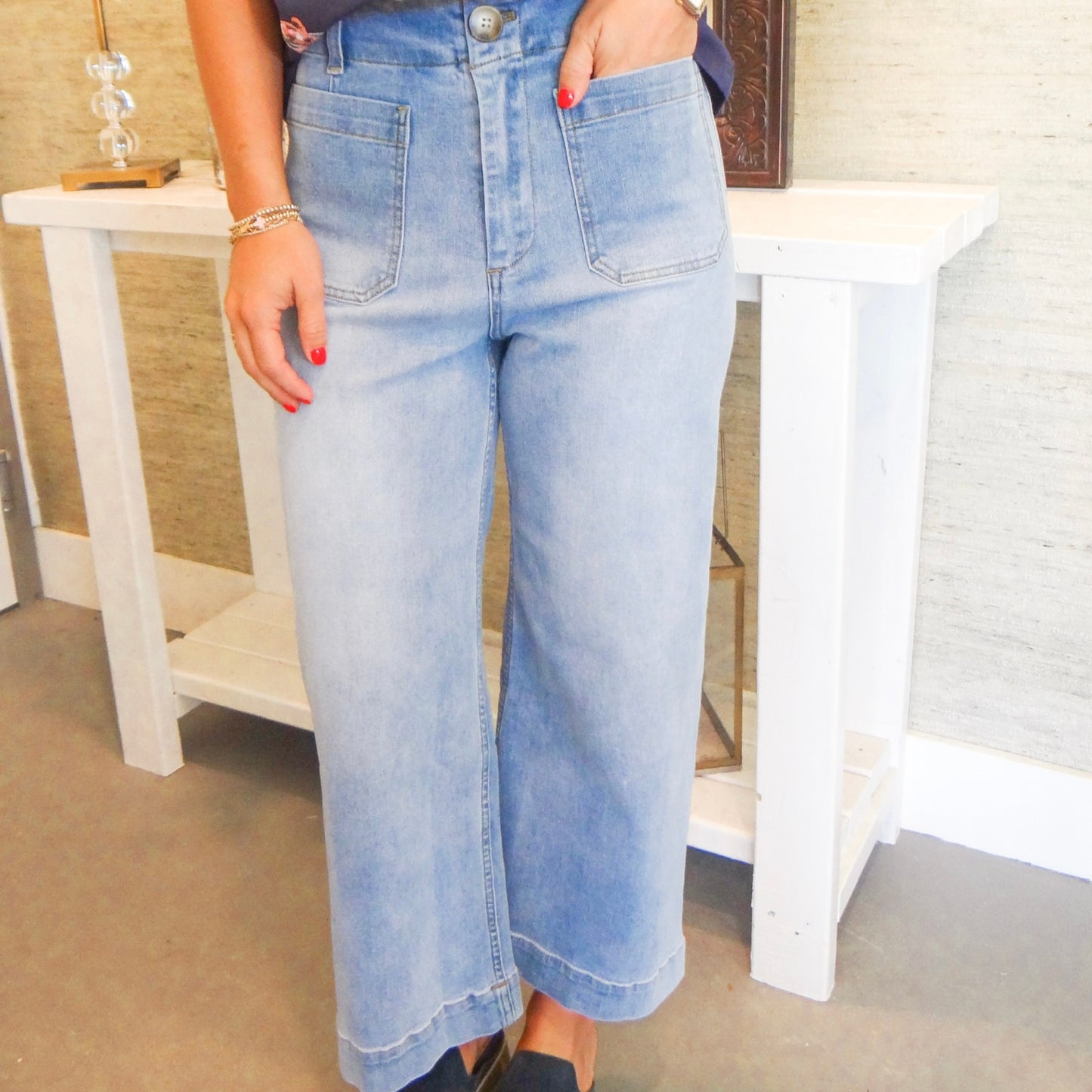 Light Denim Straight Leg Pants