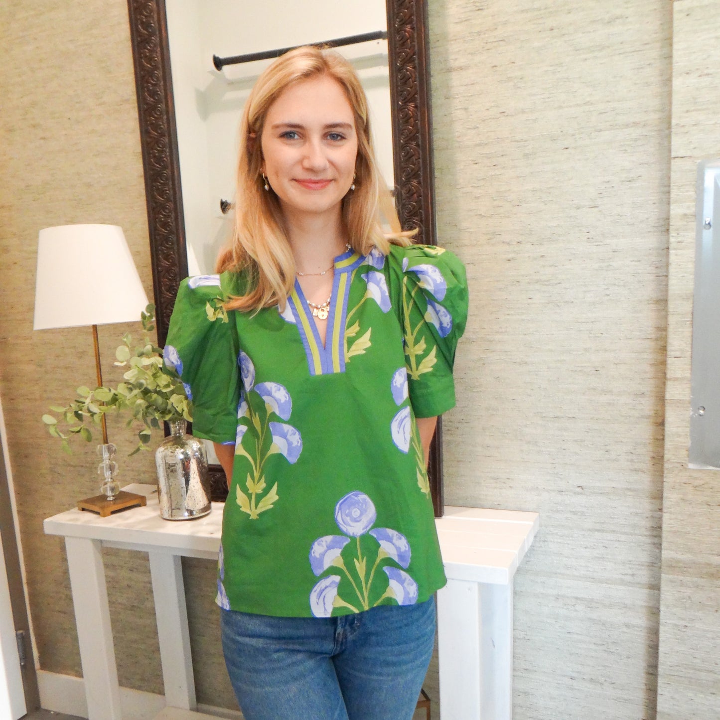 Green and Blue Floral Top