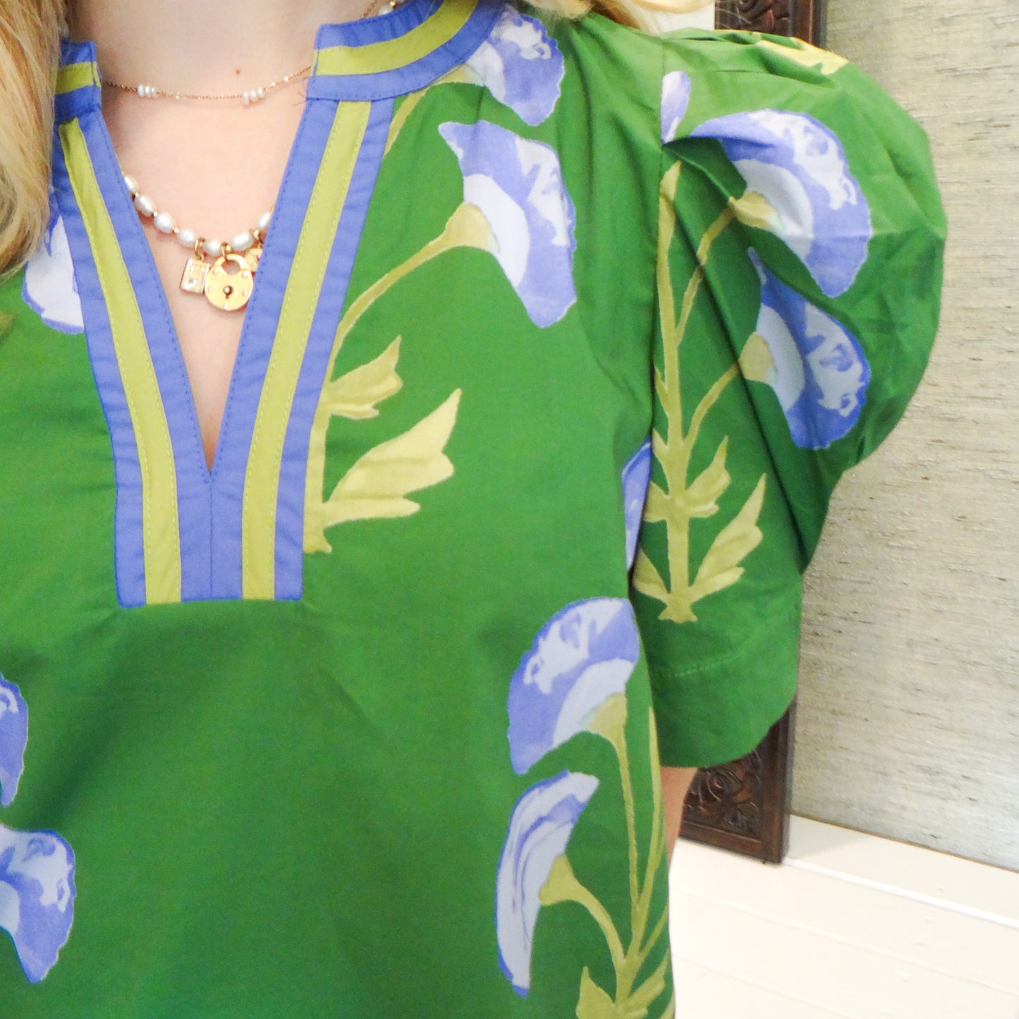 Green and Blue Floral Top