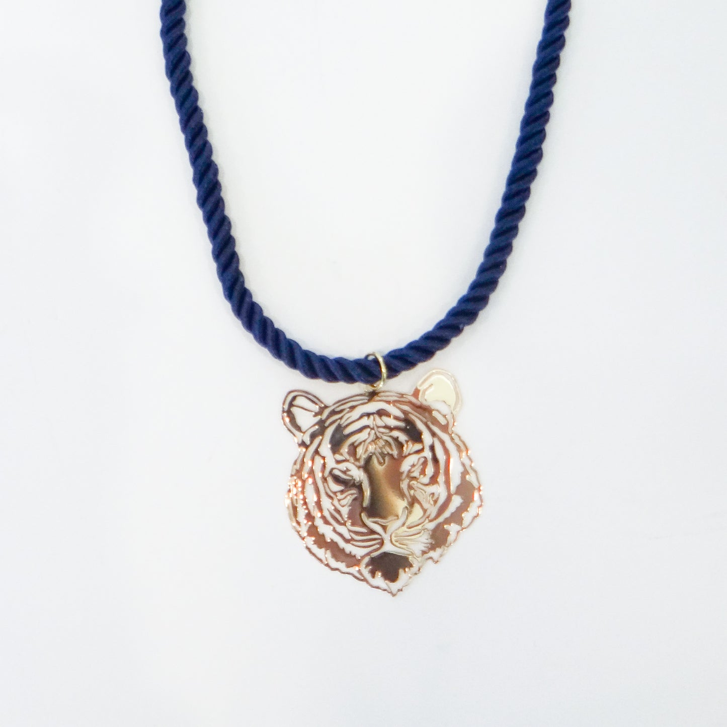 Navy Cord Tiger Charm Necklace