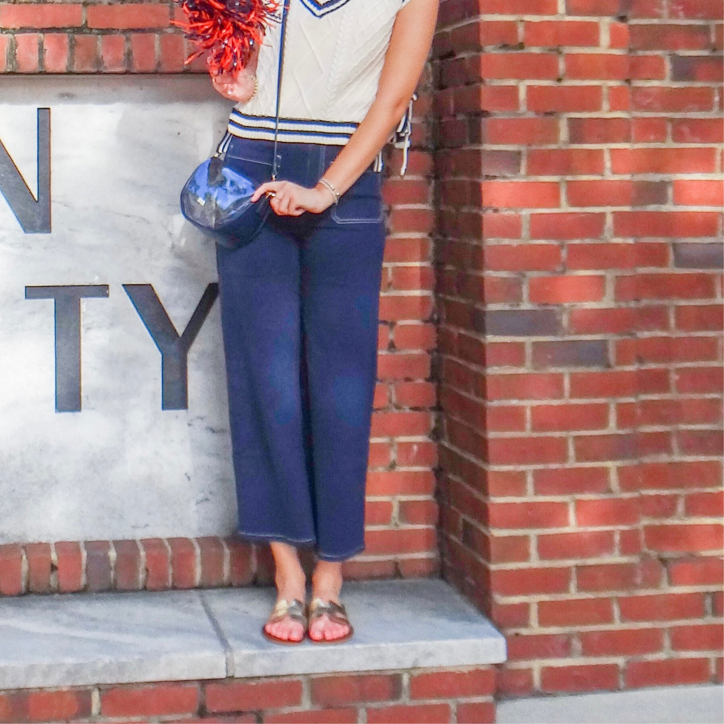 Navy and White Stitch Pants