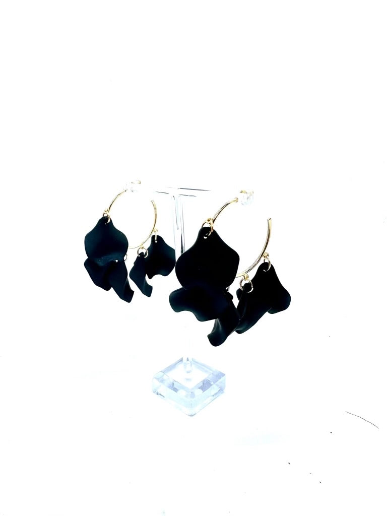Black Petal Puff Hoop Earring