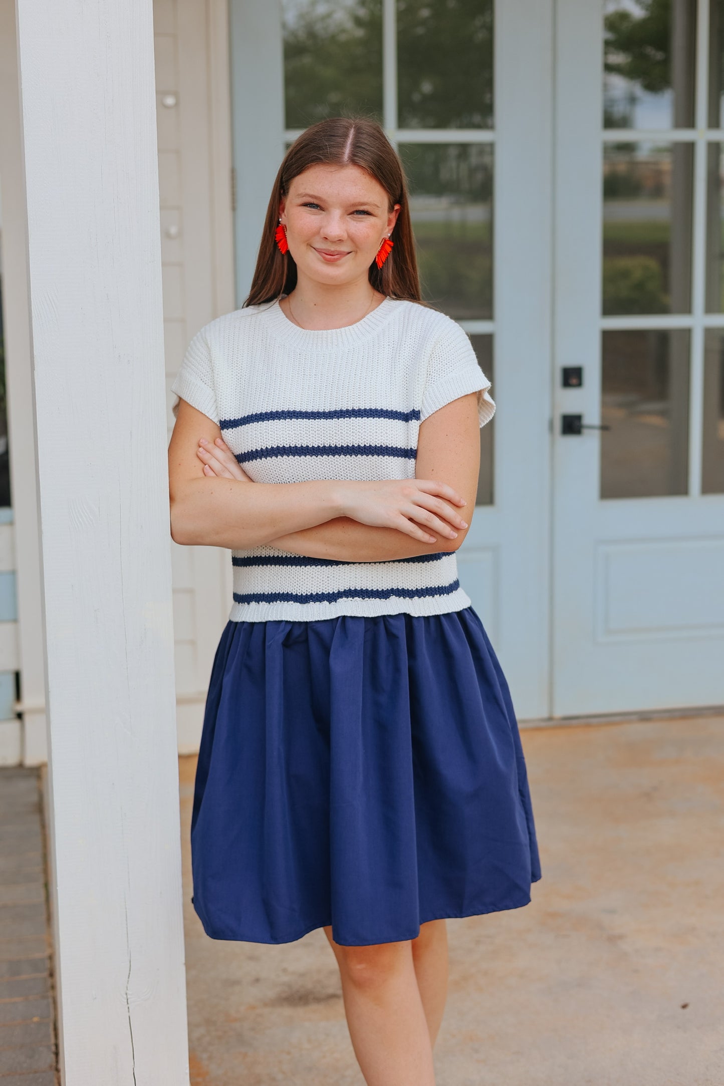Off White and Navy Sweater Dress