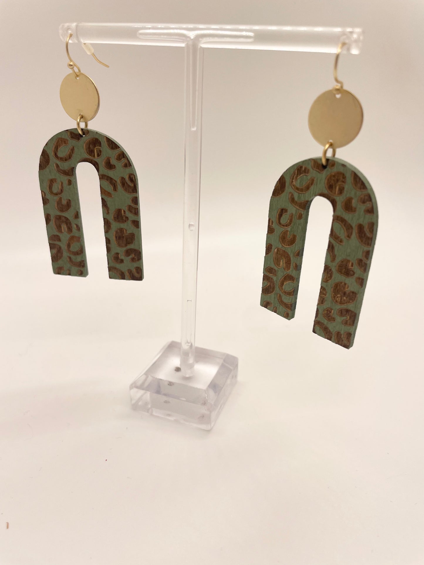 Green Leopard Wooden Earrings