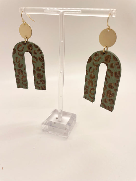 Green Leopard Wooden Earrings