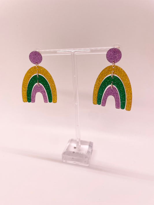 Mardi Gras Rainbow Drop Earrings