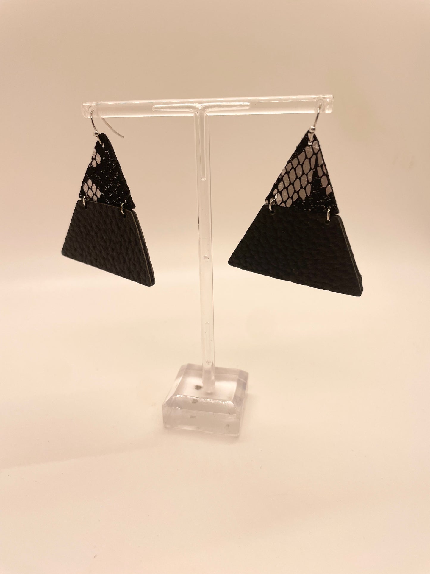 Black Snakeskin Triangle Earrings