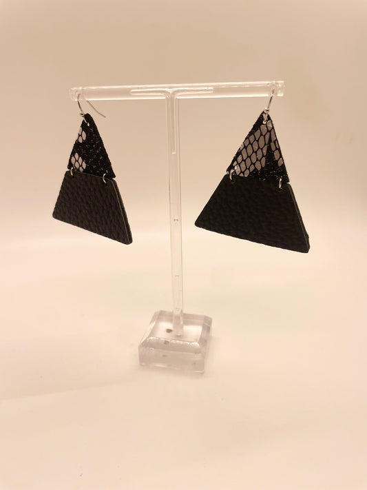 Black Snakeskin Triangle Earrings