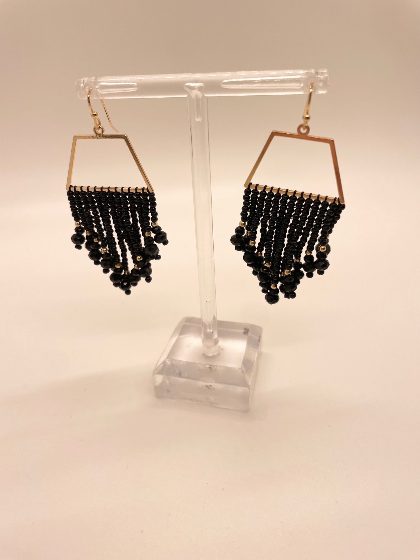 Black Beaded Drop Earring