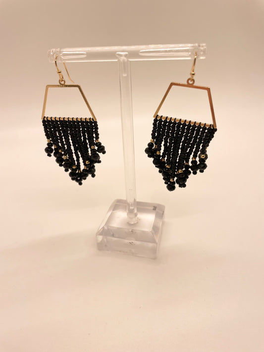 Black Beaded Drop Earring