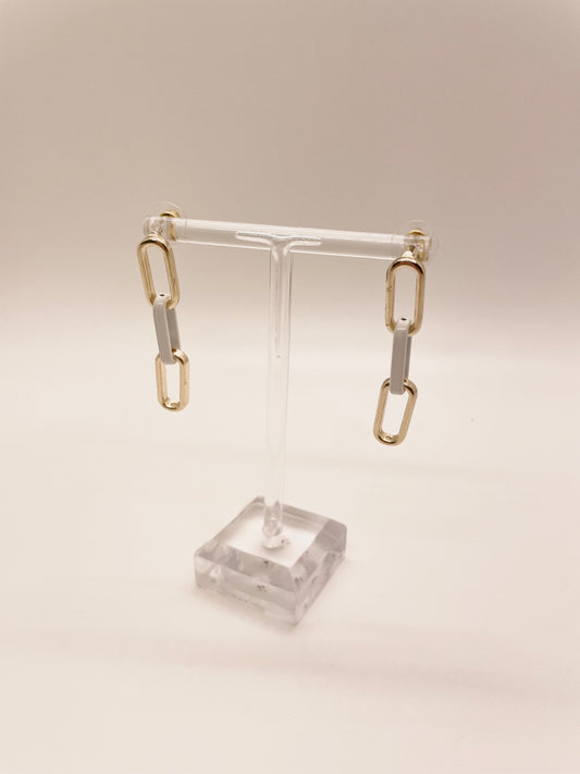 White & Gold Chain Link Earrings