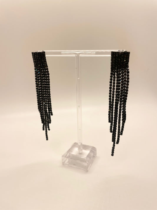 Black Jewel Fringe Statement Earrings