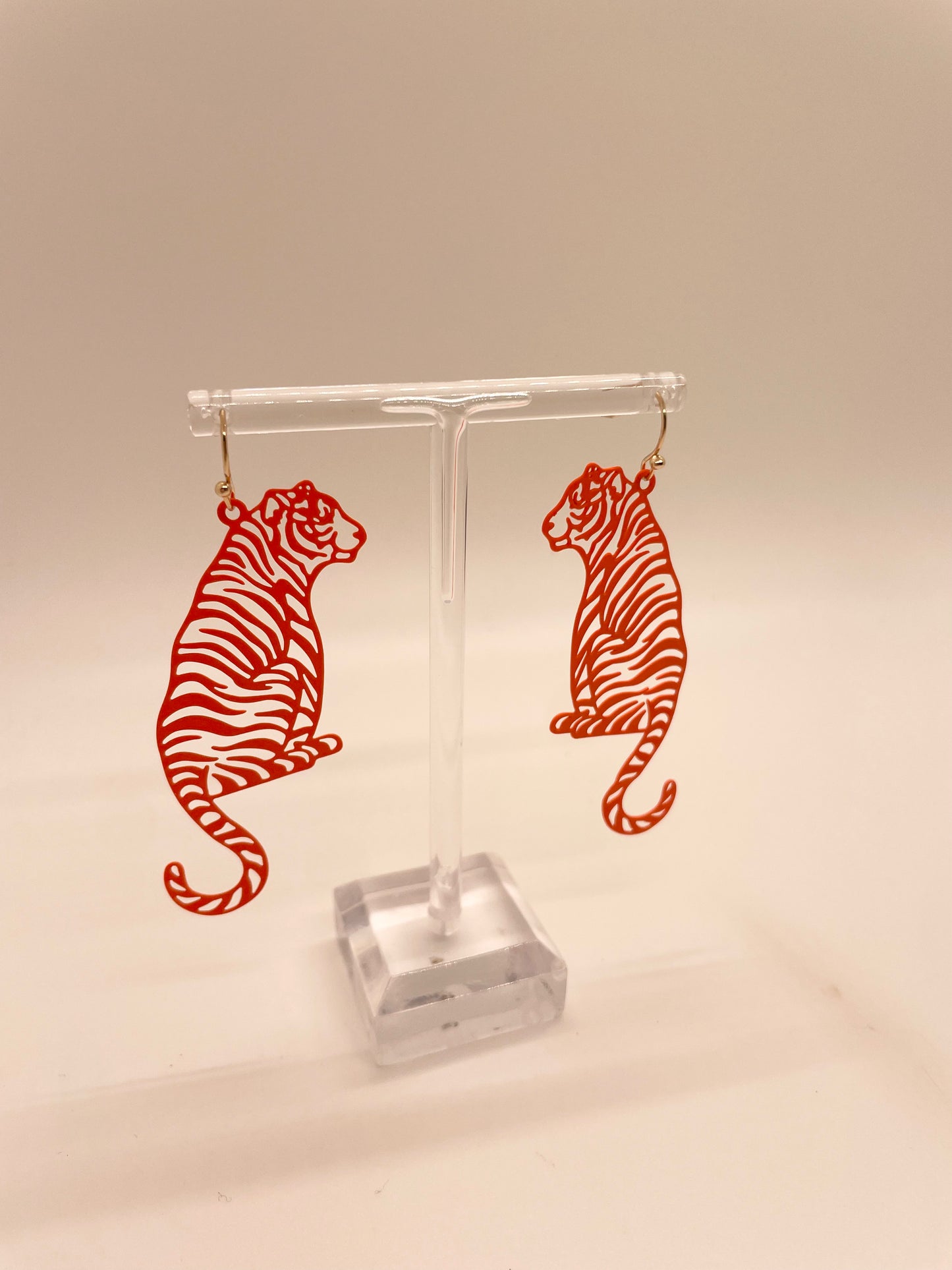 Orange Color Coated Tiger Filigree Earrings