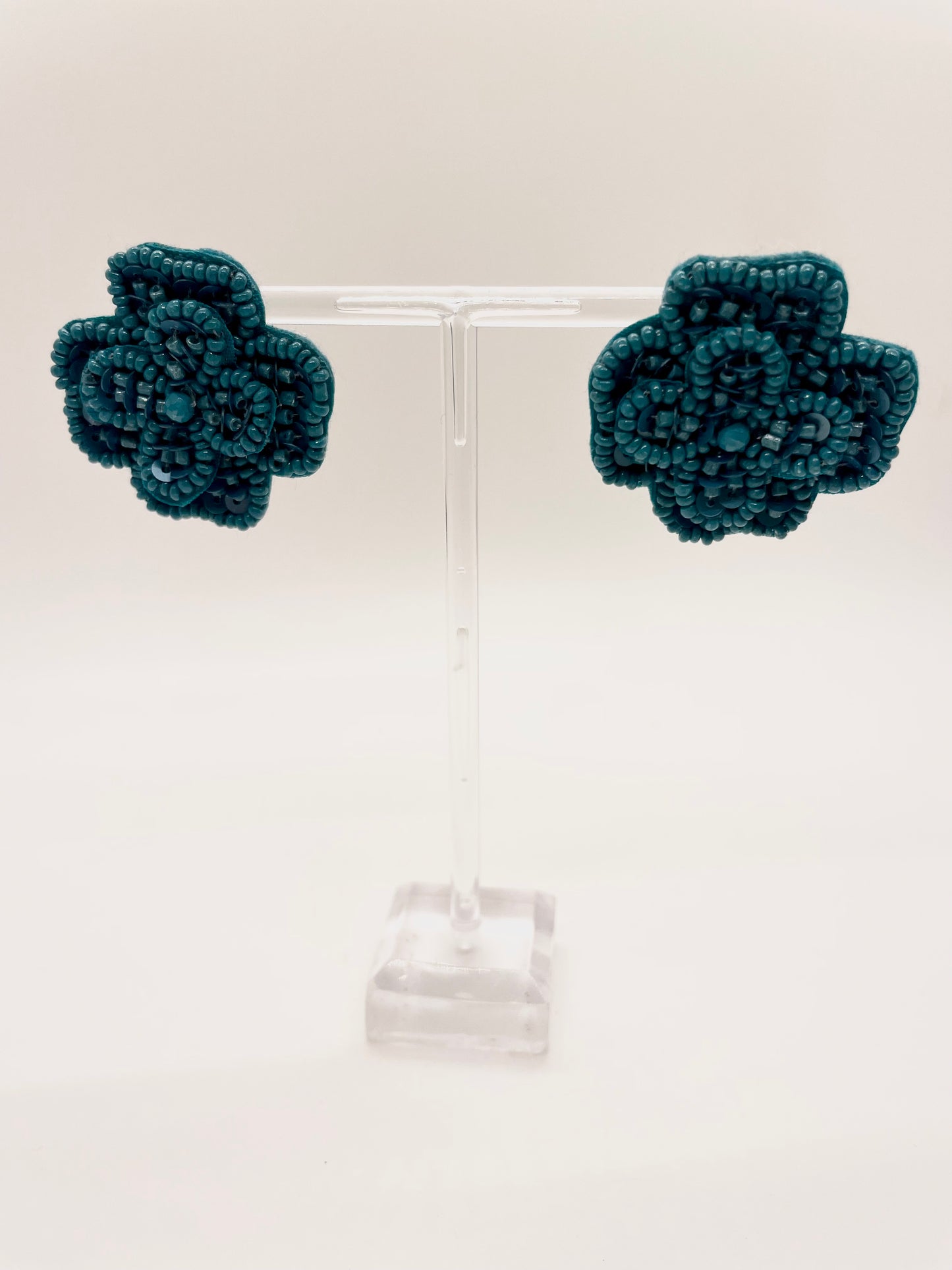 Blue Beaded Flower Studs