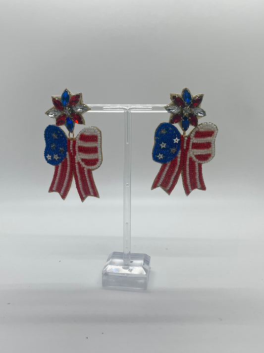 Laura Janelle Red White and Blue Bow Earrings