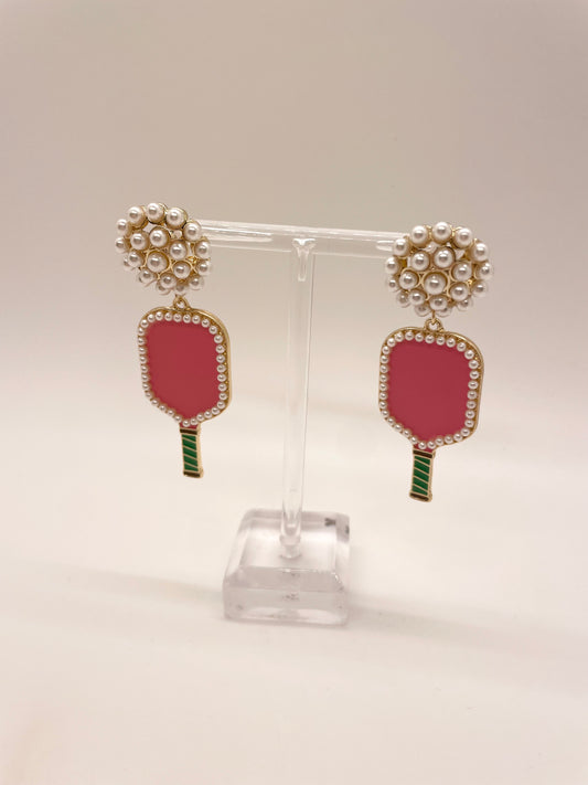 Pink Pickleball Racket Drop Earrings