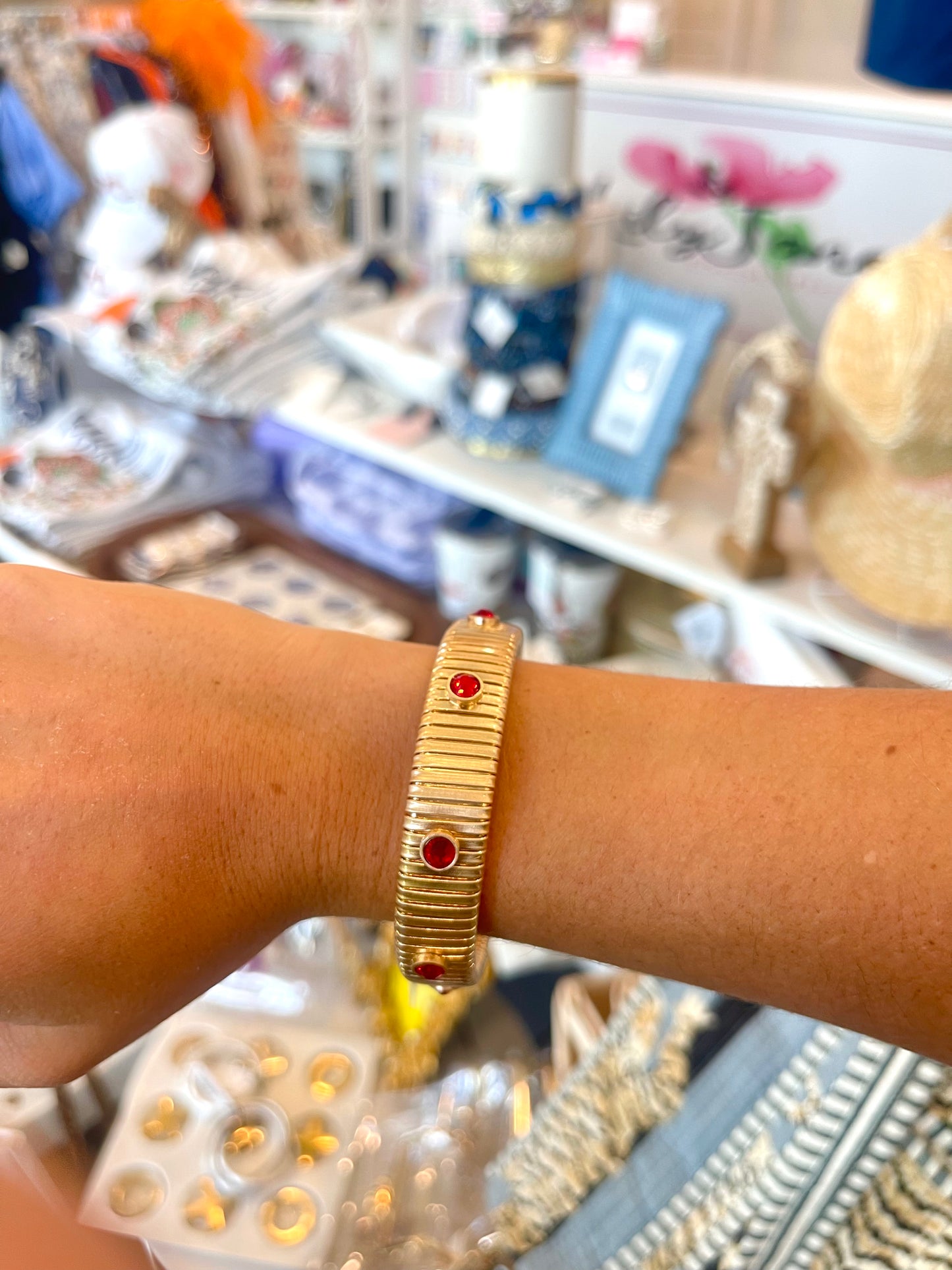 Rhinestone Watchband Bangle in Red