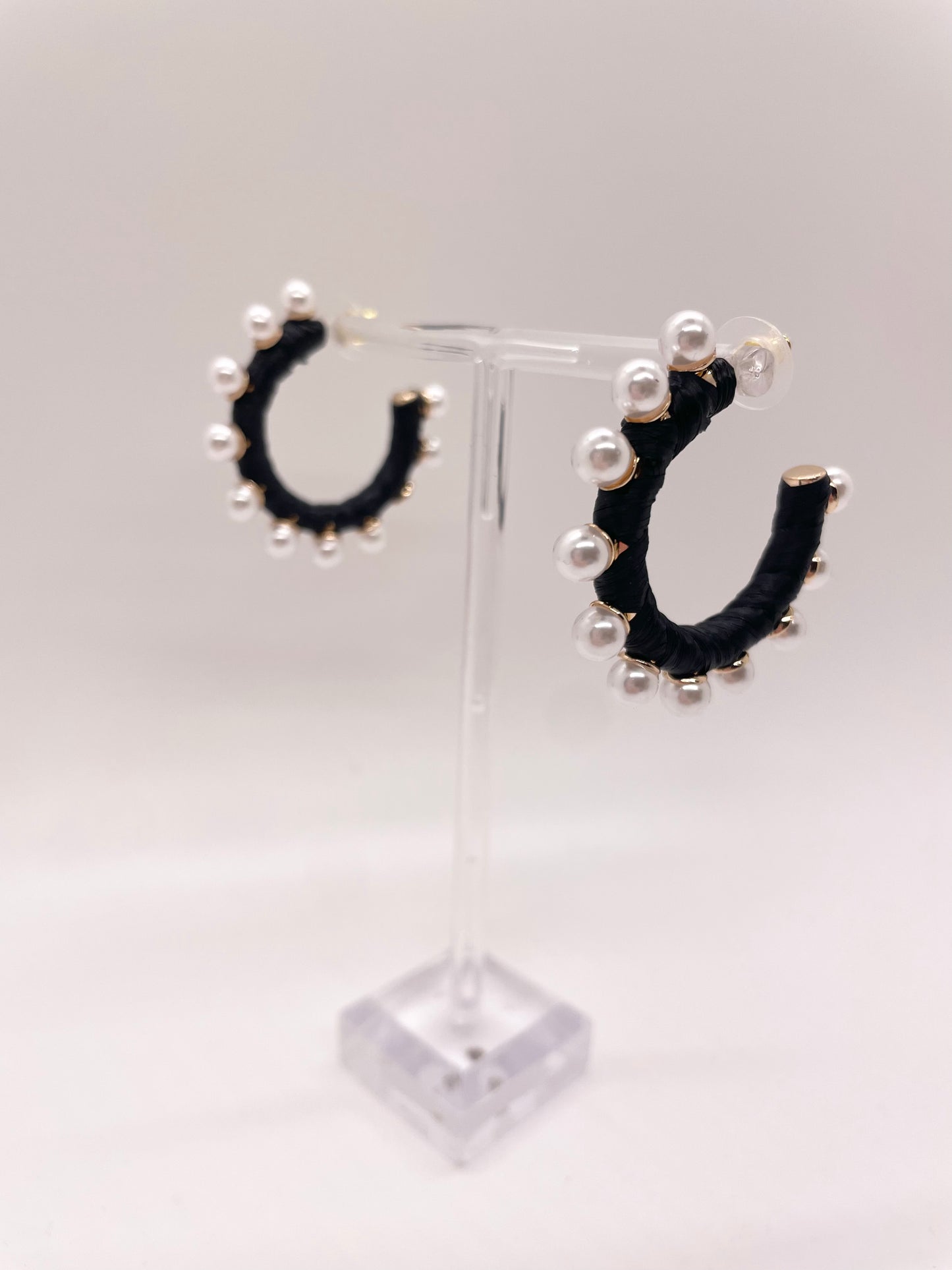 Black Hoops with Pearls