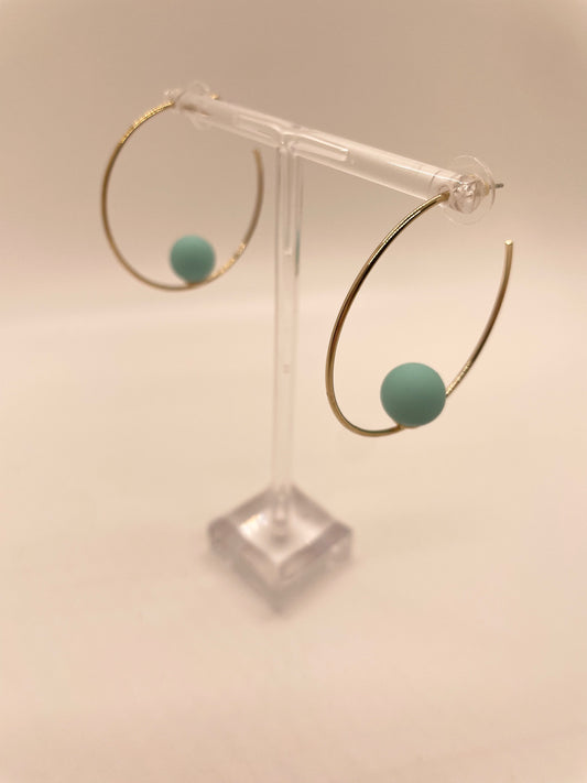 Gold Hoop with Aqua Ball