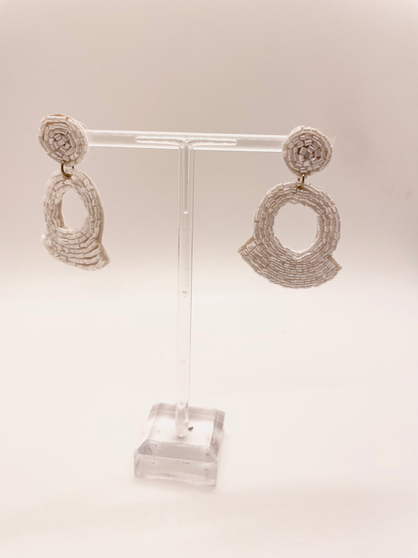 White Beaded Circle Drop Earrings