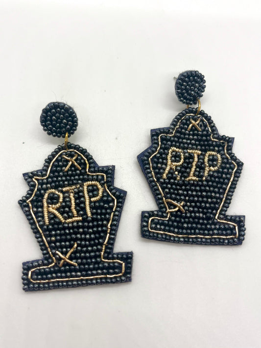 RIP Tombstone Beaded Earrings