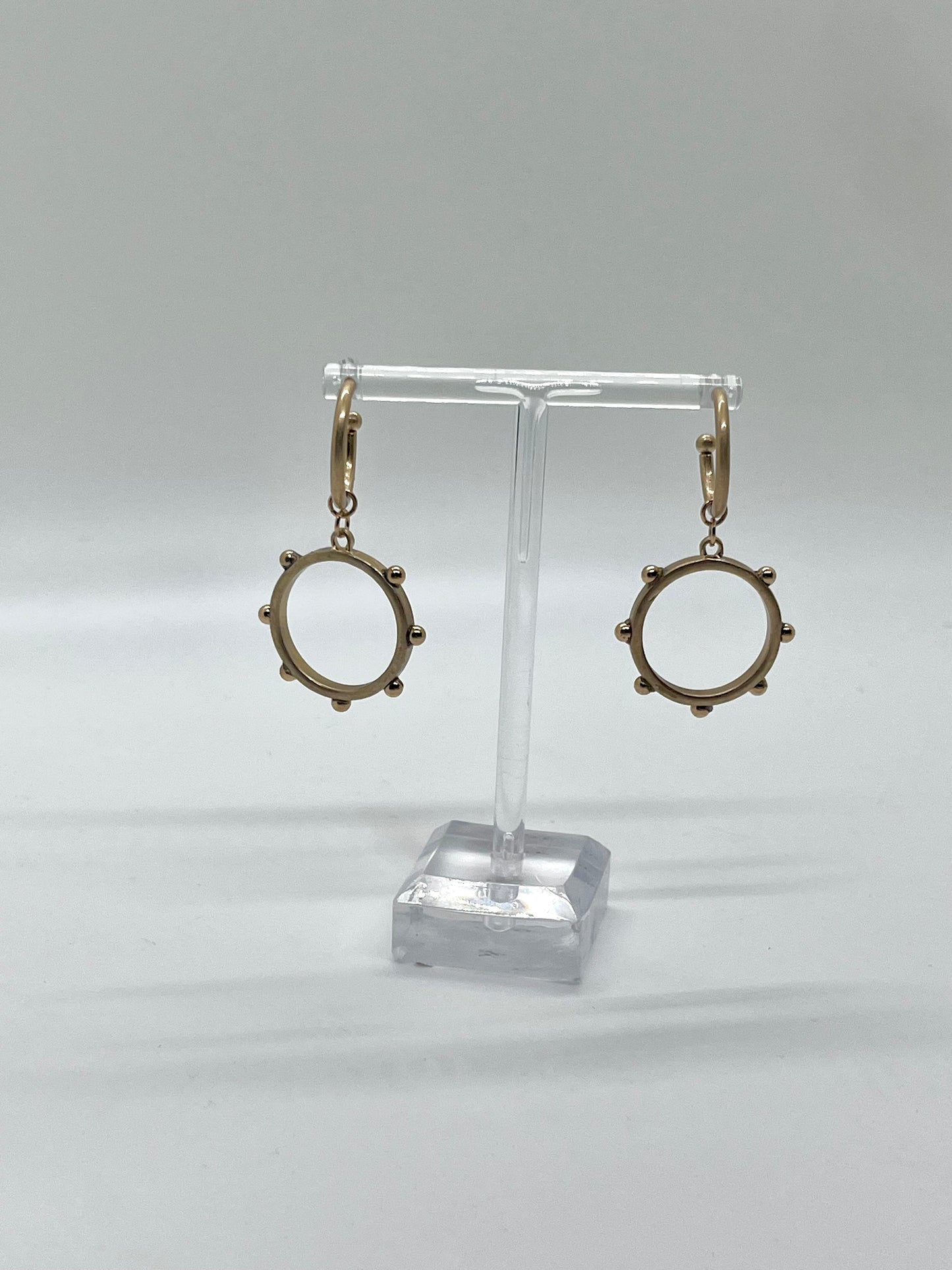 Gold Dangle Earrings with Round Studs