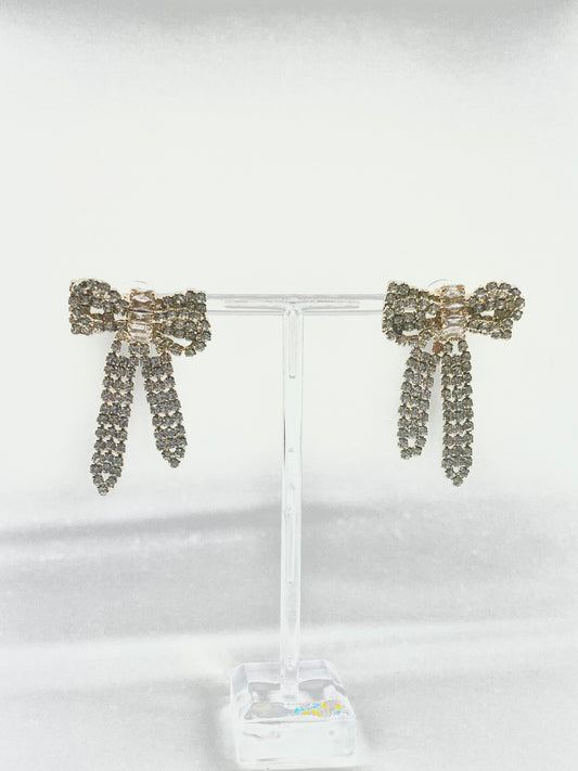 Rhinestone Bow Drop Earrings
