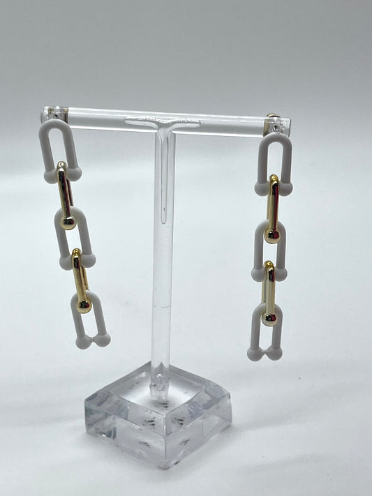 Gold and White Chain Drop Earrings