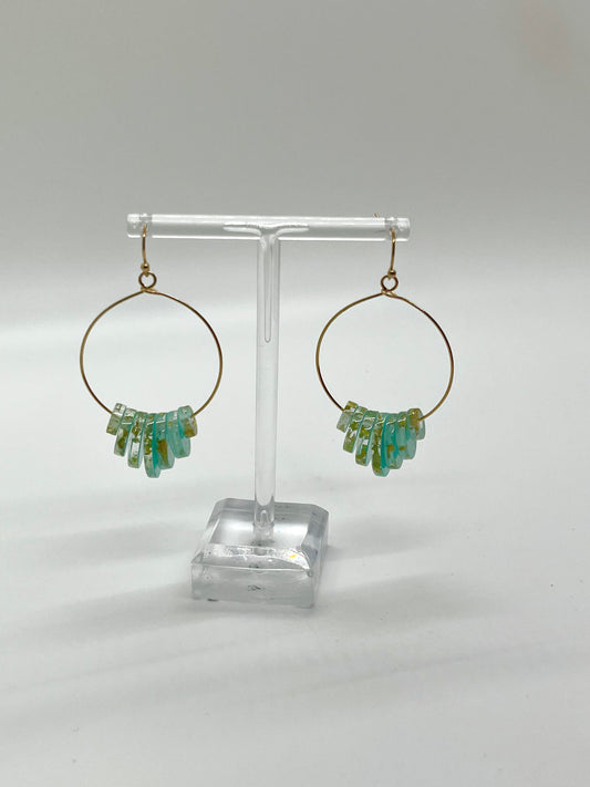Gold Hoops with Teal Beads