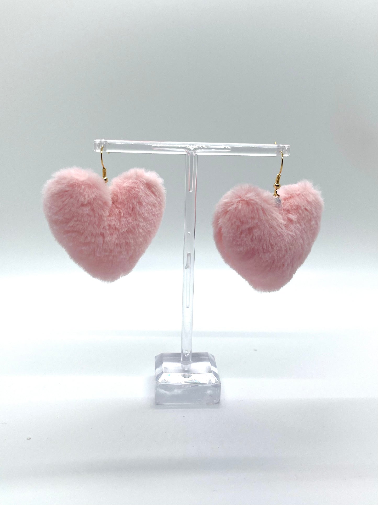 Pink Fluffy Heart Earrings