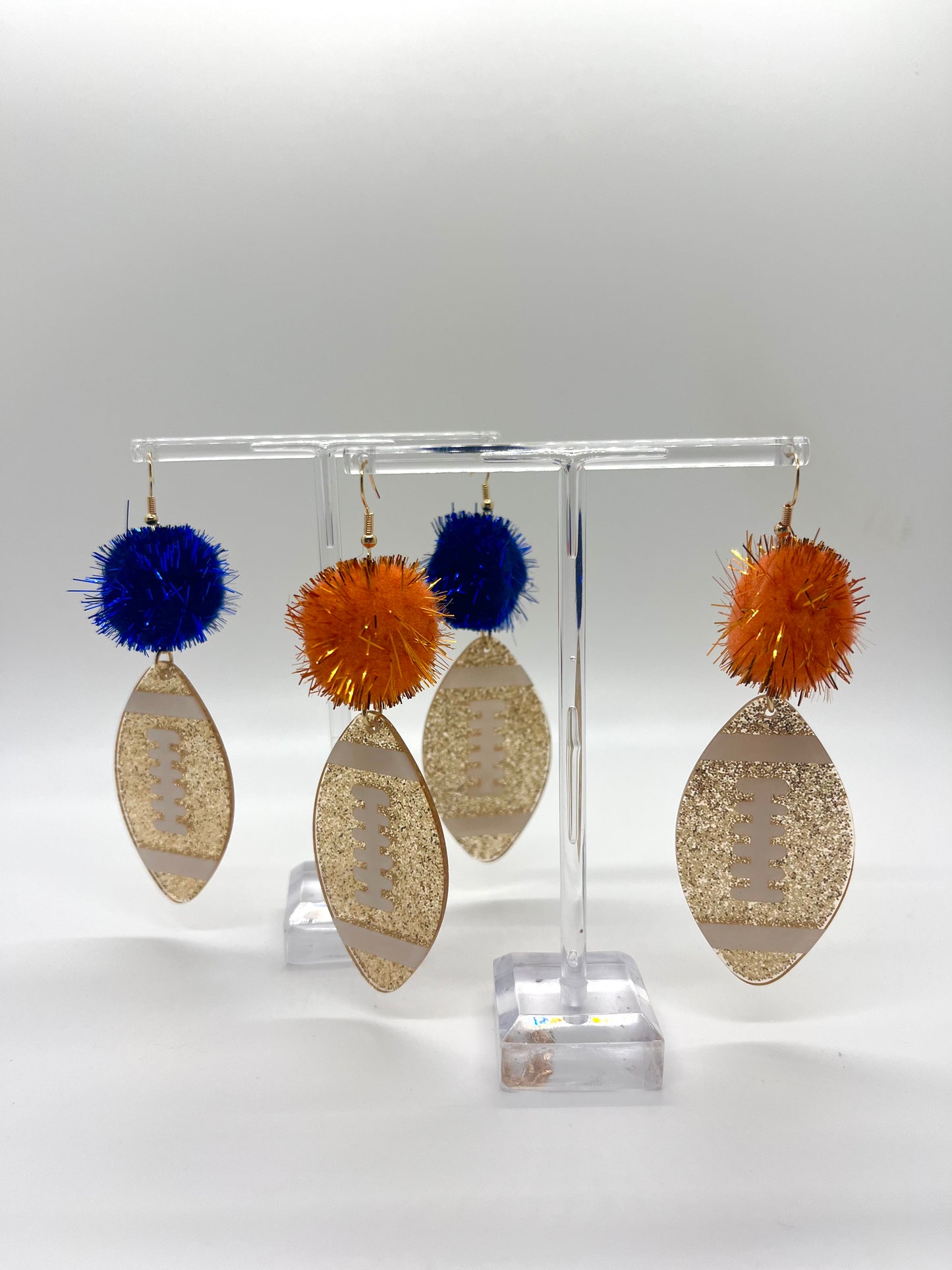 Sparkly Football Pom Earrings