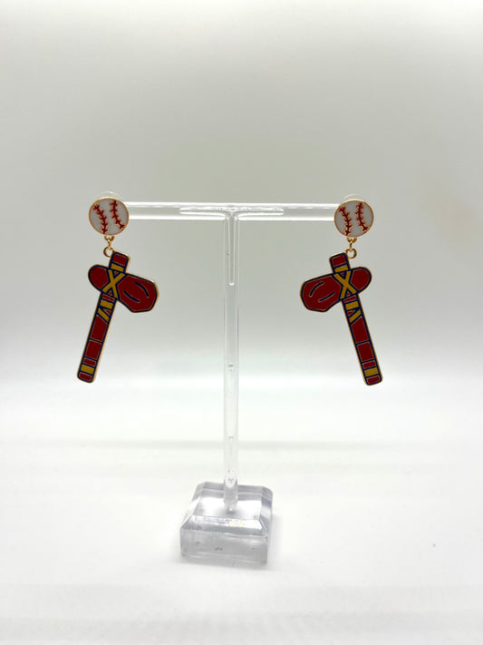 Red Tomahawk Baseball Drop Earrings