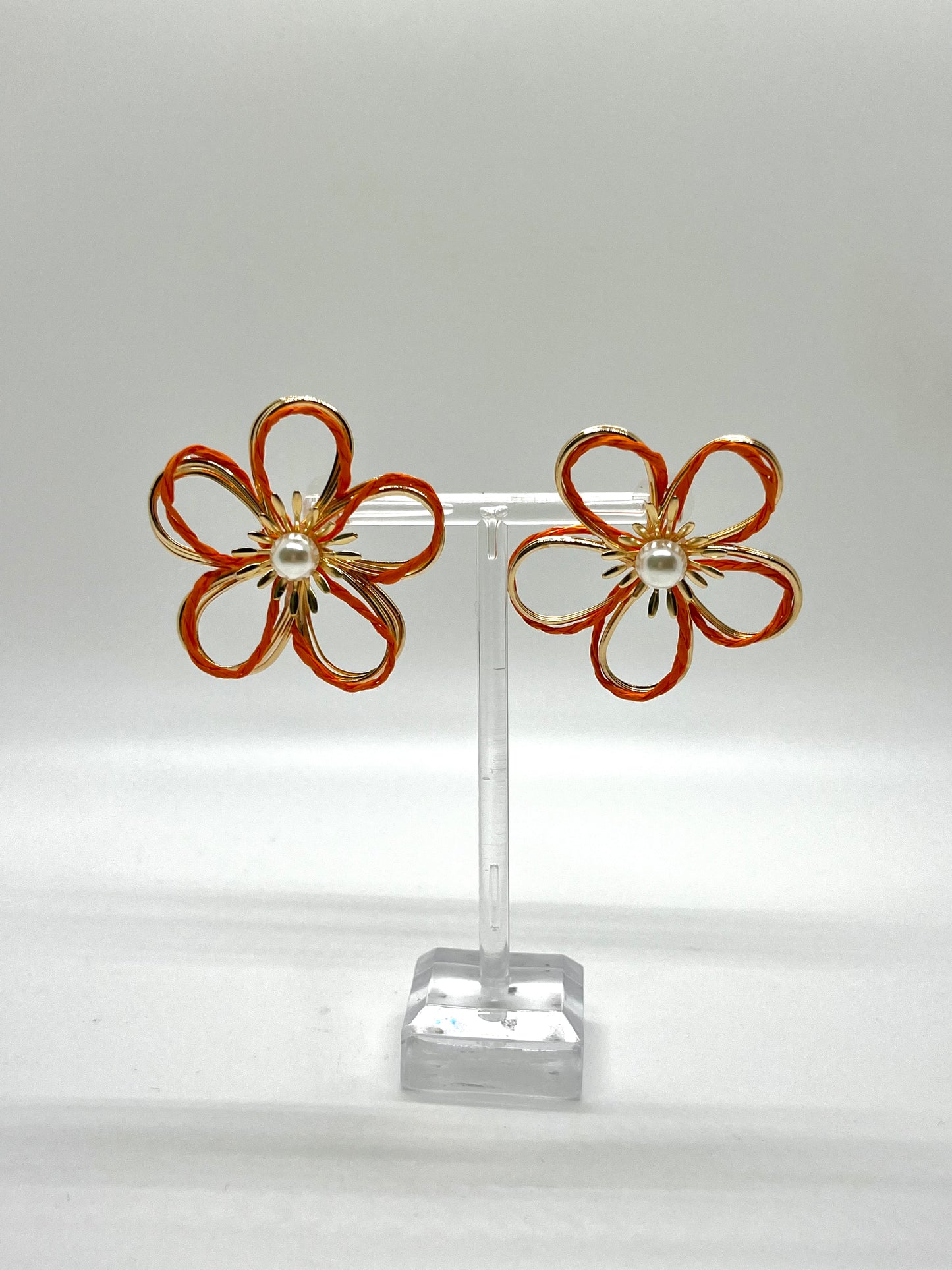 Colorful Gold and Pearl Flower Earrings