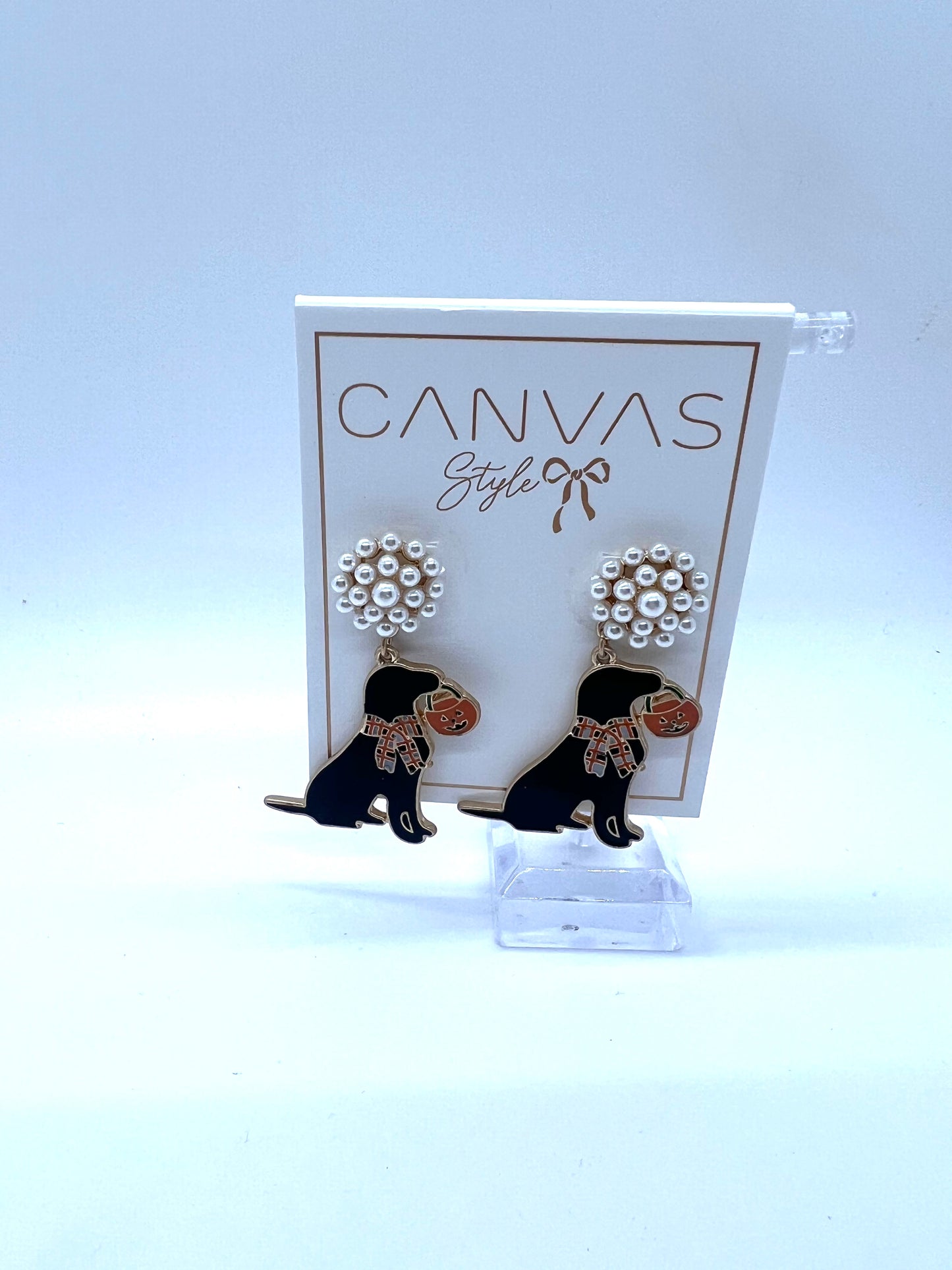 Black Puppy and Pearls and Pumpkins