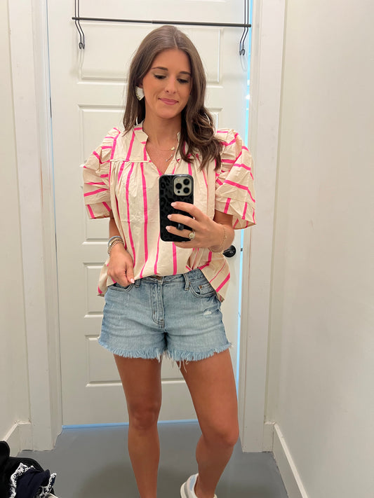 Bright Pink and Cream Puff Top