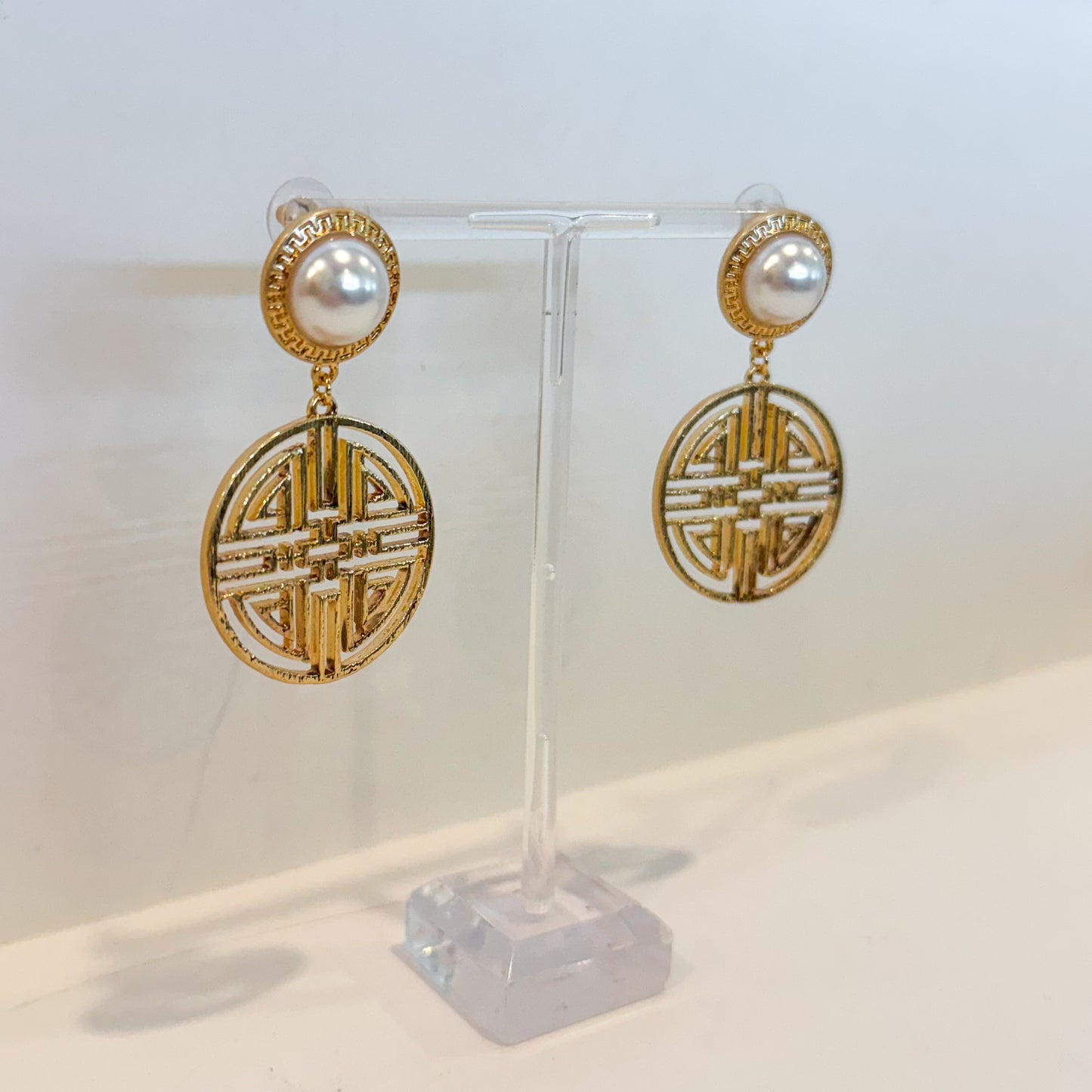 Filigree Round and Pearl Drop Earrings