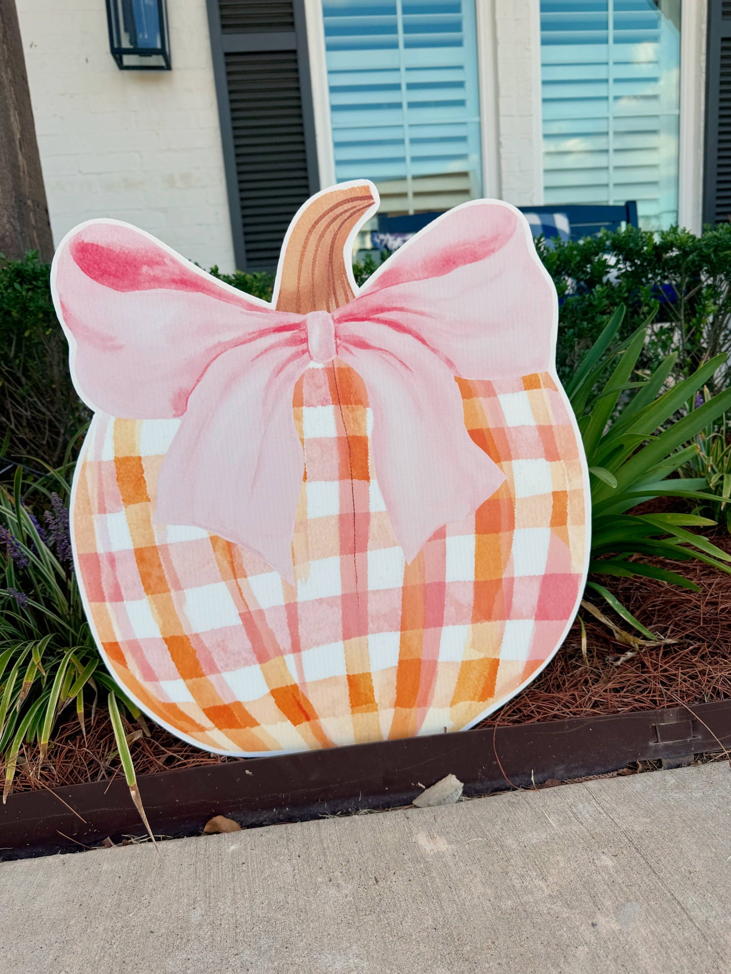 Pink Gingham Pumpkin Flower Pot Sign