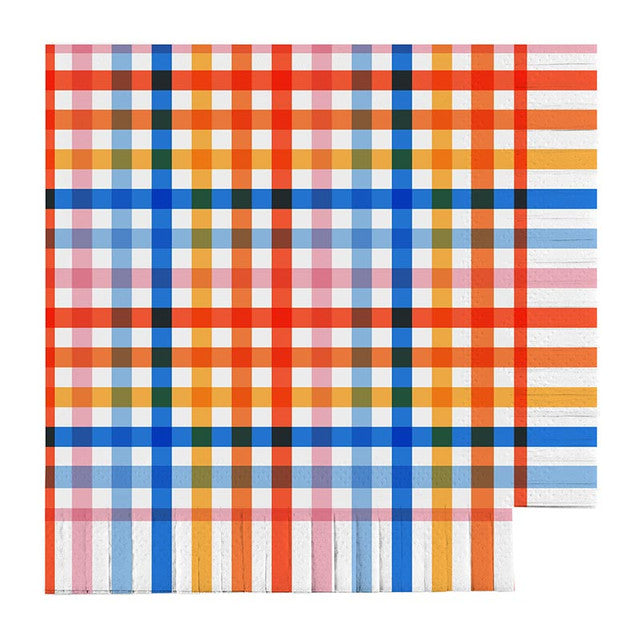 Fringe Retro Plaid Gingham Beverage Napkins 16 ct