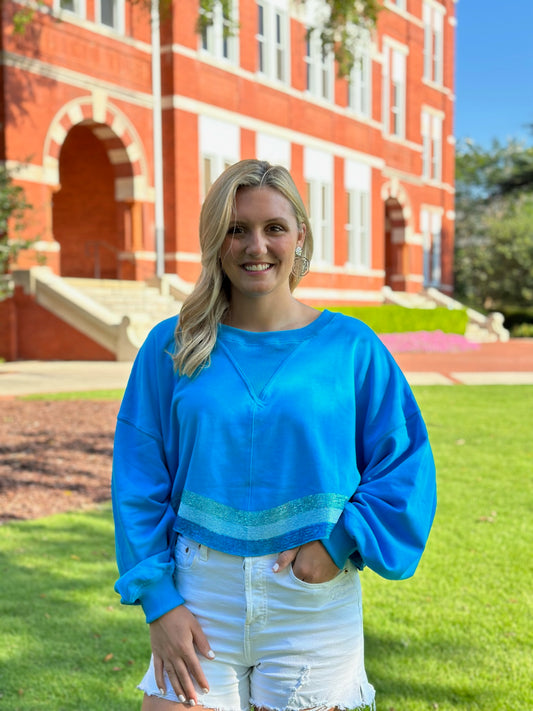 Blue Sequins Cropped Sweatshirt